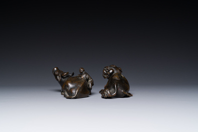 Two Chinese bronze water droppers, Ming/Qing