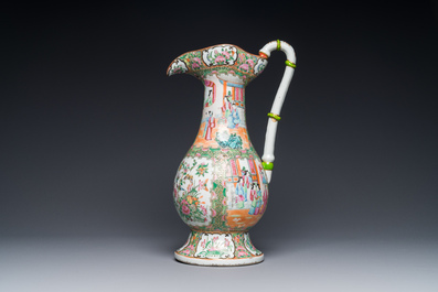 A rare large Chinese Canton famille rose ewer, 19th C.