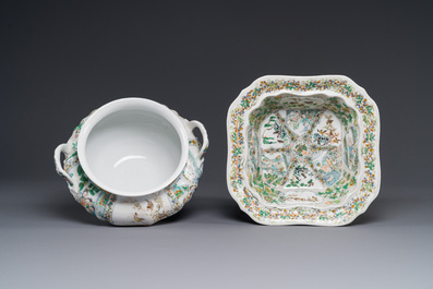 Rare service en porcelaine de KPM &agrave; d&eacute;cor famille verte de Canton, Chine et Allemagne, 19&egrave;me