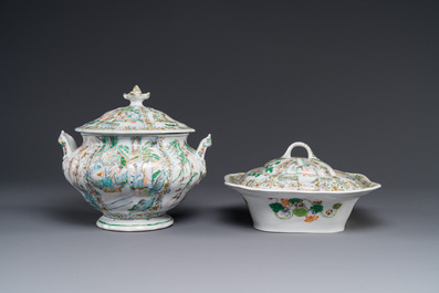 Rare service en porcelaine de KPM &agrave; d&eacute;cor famille verte de Canton, Chine et Allemagne, 19&egrave;me