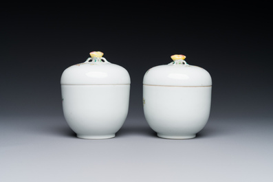 A pair of Chinese famille rose covered jars with birds and flowers, Guangxu mark and period
