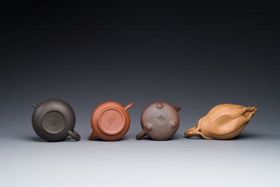 Four Chinese Yixing stoneware teapots, Fan Dasheng 范大生 seal mark, 19/20th C.