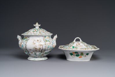 Rare service en porcelaine de KPM &agrave; d&eacute;cor famille verte de Canton, Chine et Allemagne, 19&egrave;me