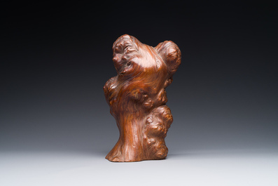 A Chinese burl wood sculpture in the shape of 'gongshi or 'scholar's rocks', 19th C.