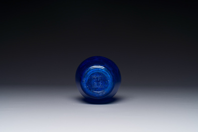 A Chinese blue Peking glass bottle vase, Qianlong mark and possibly of the period