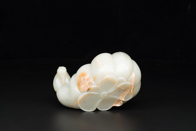 A Chinese celadon jade flower-shaped brush washer with ram's head, 17th C.