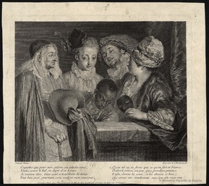 Een zeldzame Chinese rose-grisaille kop en schotel naar 'Acteurs uit de Franse Komedie' door Watteau, Yongzheng/Qianlong