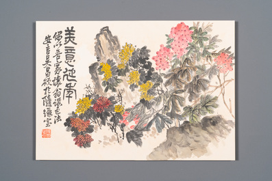 Wu Changshuo 吴昌硕 (1844-1927): Album contenant 10 sujets floraux accompagn&eacute;s de calligraphie, encre et couleur sur papier