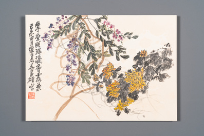 Wu Changshuo 吴昌硕 (1844-1927): Album contenant 10 sujets floraux accompagn&eacute;s de calligraphie, encre et couleur sur papier