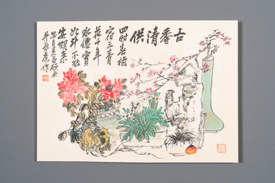 Wu Changshuo 吴昌硕 (1844-1927): Album met 10 florale werken met kalligrafie, inkt en kleur op papier