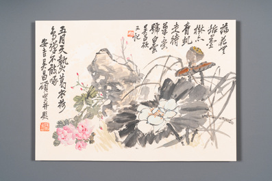 Wu Changshuo 吴昌硕 (1844-1927): Album met 10 florale werken met kalligrafie, inkt en kleur op papier