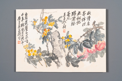 Wu Changshuo 吴昌硕 (1844-1927): Album met 10 florale werken met kalligrafie, inkt en kleur op papier