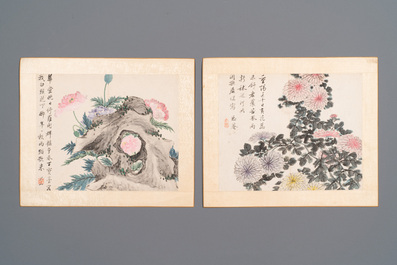 Chinese school: Six works with birds, flowers and fruits, ink and colour on paper, 19/20th C.