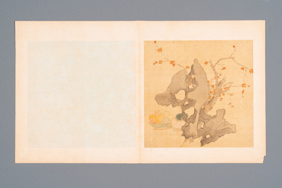 Chinese school: Five various works with landscapes and flowers, ink and colours on silk, signed Zizhou 子帚, 19/20th C.