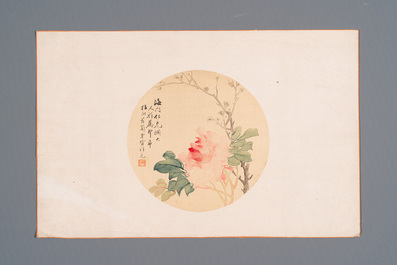 Chinese school: Seven works with insects and peonies, ink and colour on silk, 19/20th C.