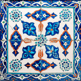 Four Iznik-style tiles with stylized floral design, Kutahya, Turkey, 19th C.