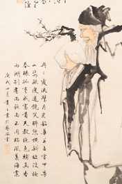 Huang Zhen 黃鎮 (1909-1989): 'Sage tenant une branche de fleur de prunier', encre et couleur sur papier