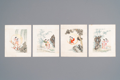 Chinese school: Thirteen various works, ink and colour on paper and silk, signed Xiaocun 晓邨 and Futing 富廷, 19/20th C.