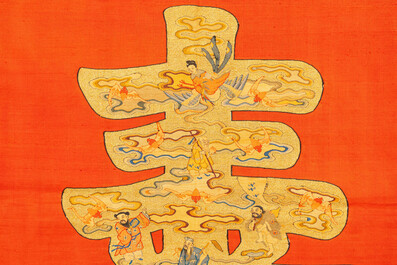 Three Chinese embroidered silk cloths with figural designs, 19/20th C.