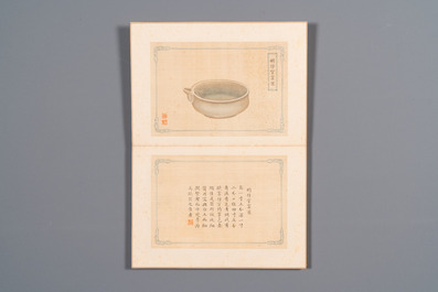 Een album met Chinees keizerlijk porselein, inkt en kleur op zijde, Qianlong zegelmerk, 20e eeuw