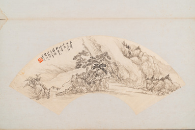 Chinese school: Four fan-shaped paintings, ink and colour on paper, signed Bosheng 博生, 19/20th C.