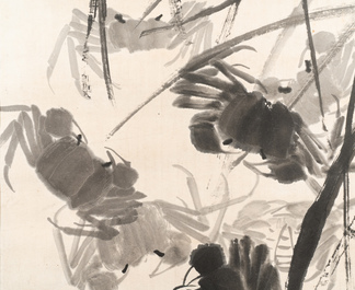 Qi Baishi 齊白石 (1864-1957), 'Krabben en drijvende grassen', inkt op papier