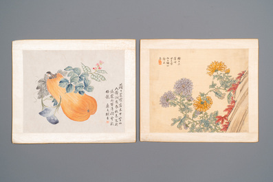 Ecole chinoise: Six &oelig;uvres avec des oiseaux, des fleurs et des fruits, encre et couleur sur papier, 19/20&egrave;me