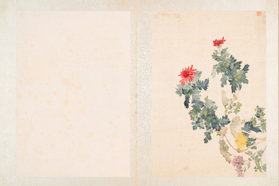 Chinese school: Seven works with insects and peonies, ink and colour on silk, 19/20th C.