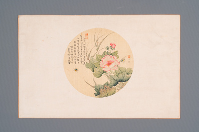 Chinese school: Seven works with insects and peonies, ink and colour on silk, 19/20th C.