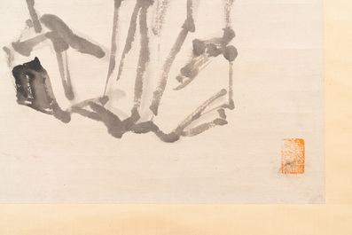 Huang Zhen 黃鎮 (1909-1989): 'Sage tenant une branche de fleur de prunier', encre et couleur sur papier