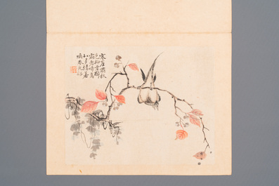 Chinese school: Six works with birds, flowers and fruits, ink and colour on paper, 19/20th C.