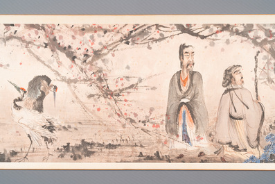 Fu Baoshi 傅抱石 (1904-1965): 'literati gathering', ink and colour on paper, dated 1943