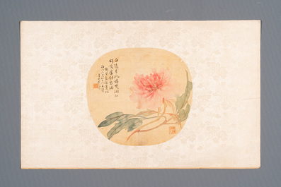 Chinese school: Seven works with insects and peonies, ink and colour on silk, 19/20th C.