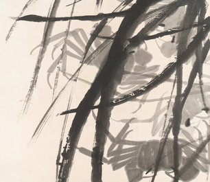 Qi Baishi 齊白石 (1864-1957), 'Krabben en drijvende grassen', inkt op papier