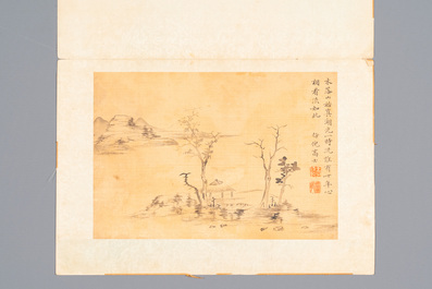 Chinese school: Five various works with landscapes and flowers, ink and colours on silk, signed Zizhou 子帚, 19/20th C.