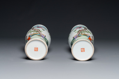 A pair of Chinese famille rose vases, two jars and a box with cover, 19/20th C.