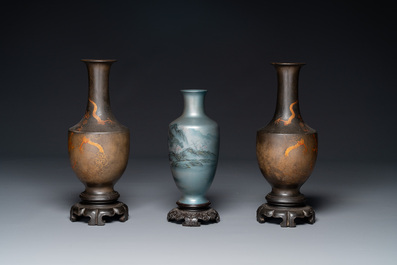 Seven Chinese Foochow or Fuzhou lacquerware vases, various marks, 19/20th C.
