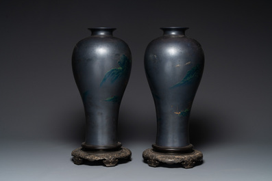 Seven Chinese Foochow or Fuzhou lacquerware vases, various marks, 19/20th C.