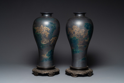 Seven Chinese Foochow or Fuzhou lacquerware vases, various marks, 19/20th C.