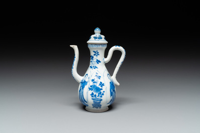 A Chinese blue and white 'Long Eliza' ewer and cover, jade mark, Kangxi