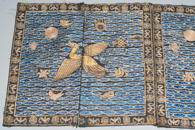 A pair of Chinese gold-thread-embroidered silk 'rank badges' with wild geese, 19th C.