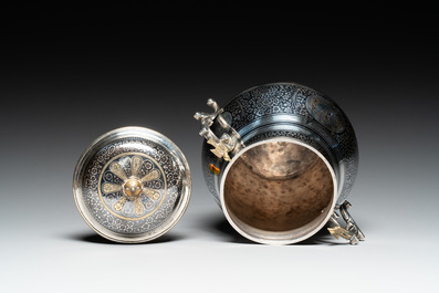 An Ottoman parcel-gilt niello silver vessel and cover, Turkey, period of Sultan Abdulhamid II (1876-1909)