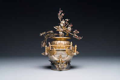 A Japanese parcel-gilt bronze and silver 'phoenix' boat, Meiji, 19th C.