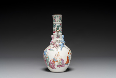 A Chinese famille rose '18 Luohan' bottle vase, 19th C.