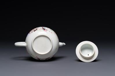 A fine Chinese famille rose teapot with a cat, lady and child, Yongzheng