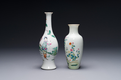 Twee Chinese famille rose vazen, Ju Ren Tang 居仁堂 merk, 19/20e eeuw