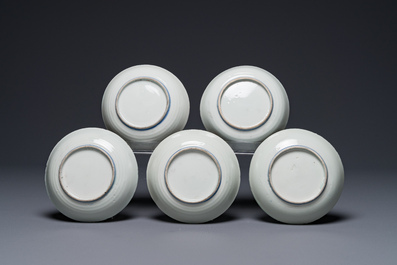 Five Chinese blue and white ko-sometsuke &lsquo;prawn&rsquo; plates for the Japanese market, Tianqi