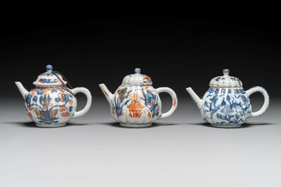 Six Chinese blue-white and Imari-style teapots, Kangxi/Yongzheng