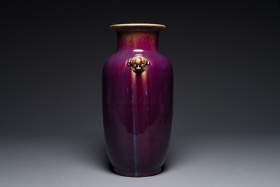 A Chinese lantern-shaped flamb&eacute;-glazed vase, 18/19th C.