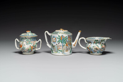 A rare Chinese Canton famille verte 27-piece tea service, 19th C.